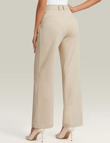 AVAMO Womens Dress Pants Wide Leg Stretchy Work Pants Women High Waisted Business Casual Trousers Slacks with Pockets Khaki - Thumbnail 2