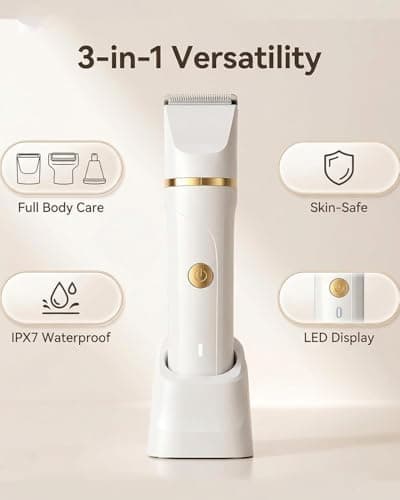 RAXMETRY Bikini Trimmer for Women Men, 3-in-1 Electric Razors for Pubic Hair, IPX7 Waterproof Replaceable Shaver Head with Nose Hair Trimmer for Travel, White - Thumbnail 6