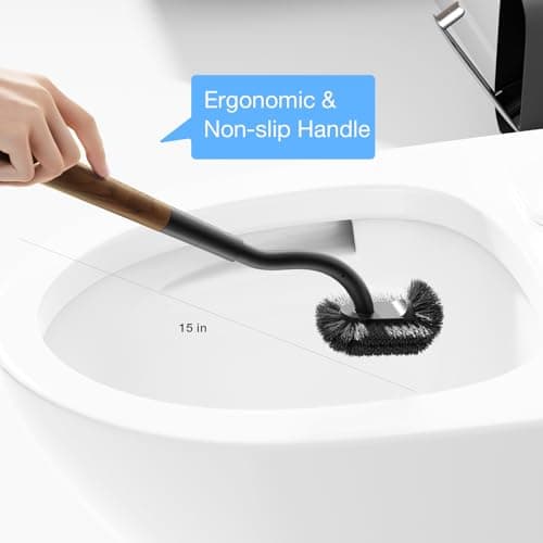 Toilet Bowl Brush and Holder, OSCIOSS Toilet Brush Set with Ergonomic Design, Compact Size, Durable Bristles, RV Toilet Brushes & Holders for Dead Corner Clean (Wood&Black, 1pack) - Thumbnail 5