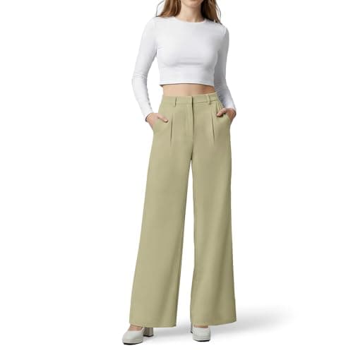 OctMoon Women’s Straight Leg Wide Leg Dress Pants – Stretchy High Waisted Work Pants for Women, Business Casual Slacks for Office & Daily Wear(Light Green)-XL - Image 1