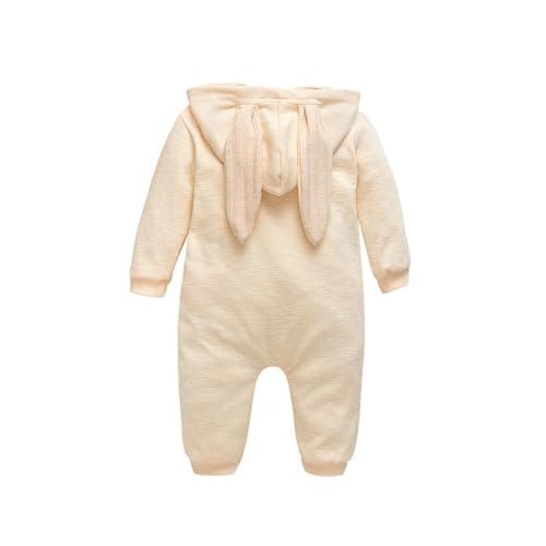 Simplee kids Animal Bunny Baby Easter Clothes Long Ear Rabbit Hoodie Romper with Zipper Light Yellow 18-24 Months - Thumbnail 3