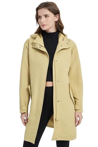 Orolay Women's Lightweight Rain Jacket Hooded Long Raincoats Softshell Travel Water-repellent Outdoor Windbreaker Khaki X-Large - Image 1