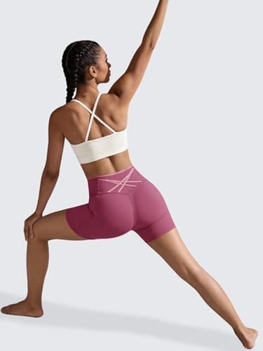 Aoysky Womens Workout Biker Shorts 5" Color Block High Waisted Yoga Athletic Shorts Pink - Thumbnail 4