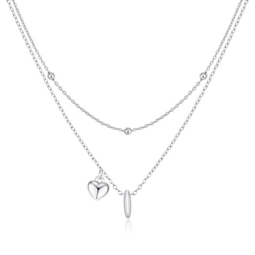 adoyi Silver Heart Initial Necklaces for Women 14k Gold Plated Layered bubble Letter Necklace Dainty Heart I Pendant Necklace Stack Birthday Valentines Gifts for Women Jewelry - Image 1