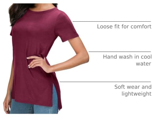 Herou Summer Tops for Womens Short Sleeve T-Shirt High Low Hem Tees with Side Split (Maroon, Large) - Thumbnail 4