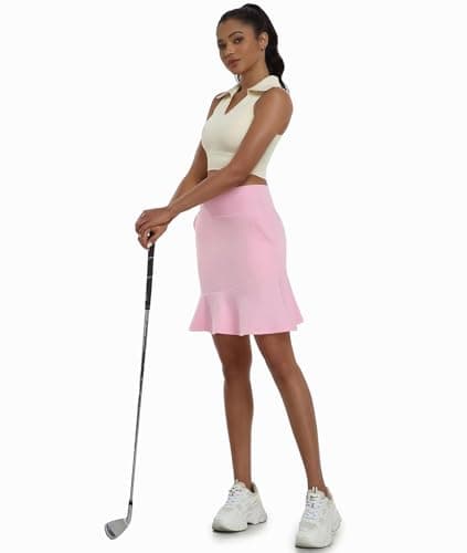 Golf Skorts for Women Pink Mini Skort Pleats Tennis Skirts with Built-in Shorts High Waisted Stretchy Skirt for Active Yoga Skater XS - Thumbnail 4