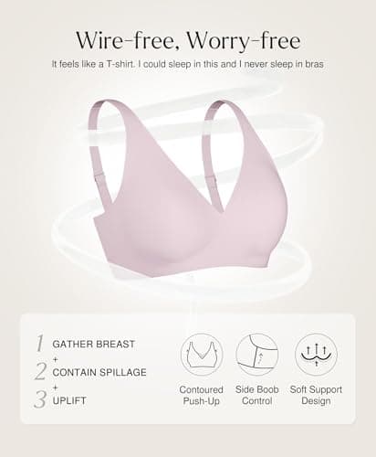 Wireless Push Up Bra Seamless Bras for Women Comfortable No Underwire Comfy Supportive Bralettes Deep V Tshirt Bra Purple - Thumbnail 4