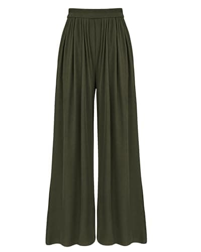 BTFBM Palazzo Pants for Women 2026 Summer Clothes Pockets High Waist Casual Ribbed Knit Flowy Spring Wide Leg Trousers(Army Green, X-Large) - Image 1