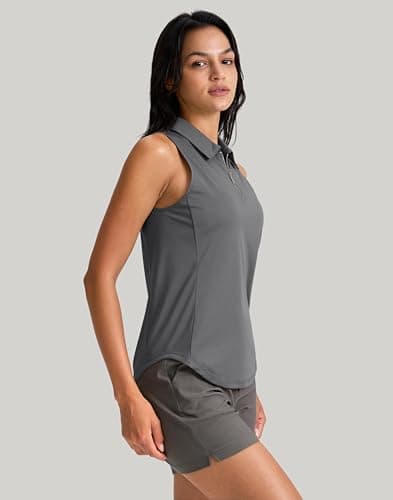 G Gradual Womens Golf Shirt Sleeveless Zip Up Polo Shirts for Women Collared Lightweight Tennis Athletic Tank Top, Dark Grey, Medium - Thumbnail 2