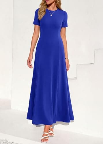 KIRUNDO Wedding Guest Dresses for Women 2026 Spring Summer Short Sleeve Pleated Long Flowy A Line Formal Maxi Dress Pockets(Royal Blue, Small) - Thumbnail 2