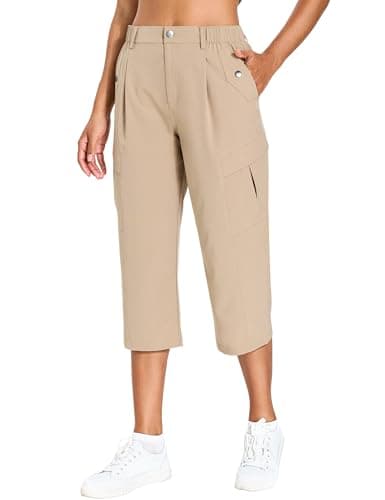 Women's Cargo Capris Lightweight Quick Dry Hiking Pants Water Resistant Summer Travel Pants with 6 Pockets 2026 (Dark Khaki,XS)