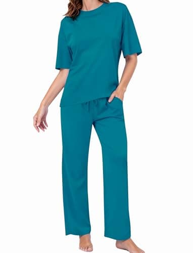 PATPAT Lounge Sets for Women Short Sleeve Pajama Set Soft Comfy Elastic Pjs 2 Piece Loungewear Outfits with Pockets Turquoise, XXL - Image 1