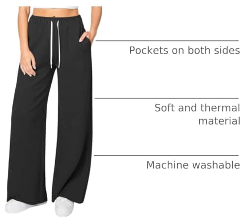 HeSaYep Wide Leg Sweatpants for Women High Waisted Y2K Baggy Sweat Pants Drawstring Athletic Straight Leg Trousers Pants with Pockets Black M - Thumbnail 4