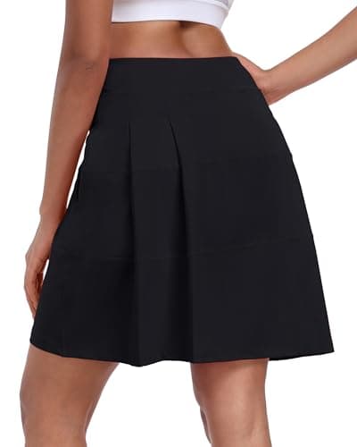 KORALHY Pleated Back Tennis Skirts for Women 20" High Waist Athletic Skorts with Decorative Stitching and Pockets for Golf Black 2XL - Image 1
