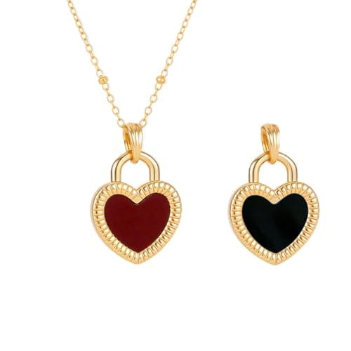 Milan Chiva Womens Heart Pendant Gold Necklace 14K Double Side Dainty Shell Statement Chain Jewelry MNS-1030BRD - Image 1