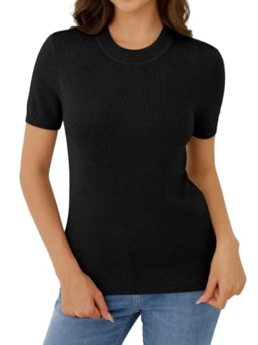 GKBK Women's Short Sleeve Sweaters Lightweight Wool Blend Knit Pullover Summer Tops Soft Basic Tee Shirts Business Casual Outfits for Women 2026 Fashion Trendy Black M - Thumbnail 2