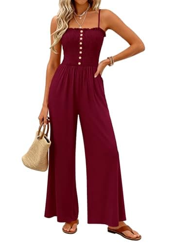 PRETTYGARDEN Jumpsuits for Women Dressy 2026 Summer Sleeveless Casual Wide Leg Rompers Spring Cruise Vacation Outfits (Burgundy,Small) - Image 1