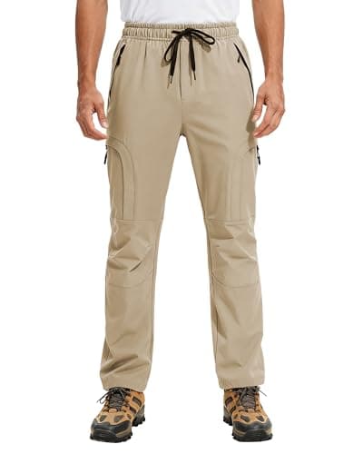 AGVNG Hiking Pants Men Cargo Pants 5 Pockets Water Resistant Lightweight Quick Dry UPF 50+ Elastic Waist Drawstring Cuff Tactical Work Casual Athletic Running Khaki S - Thumbnail 2