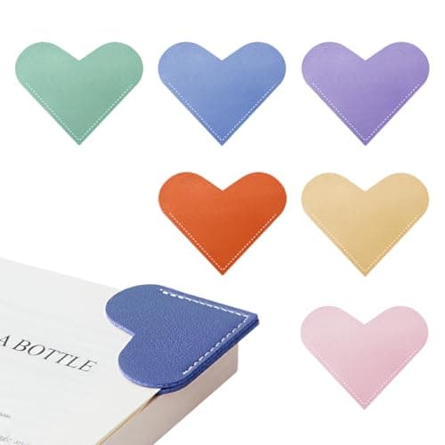 Leather Heart Bookmarks - Kinsound 6 Pieces Cute Corner Page Book Marks for Teachers Students Book Reading Lovers, for School Office Home Supplies (Heart（6pcs）) - Image 1
