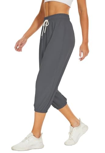 BATHRINS Women's Capri Sweatpants Summer Casual Jogger Drawstring Waist Pants with Back Pockets - Thumbnail 2