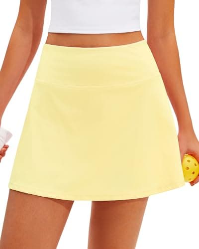 Stelle Women Skort High Waisted Tennis Skirt with Pockets Mini A Line Casual Skirts for Athletic Golf (Lemon Butter,S) - Image 1