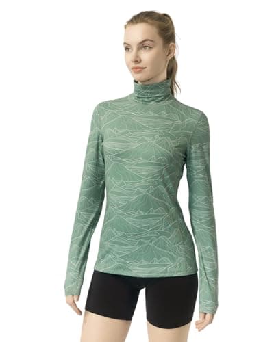 Leapstride Women's Slim Fit Turtleneck Performance Base Layer Long Sleeve Top with Mountain Print, Moisture-Wicking Fabric for Workouts & Outdoor Activities - Image 1