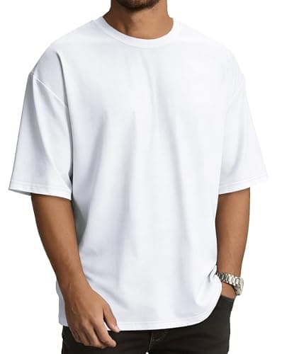rosemia Oversized Tshirts for Men Crewneck Graphic Tees Basic Short Sleeve Loose Fit Tops, White Color, 2XL - Image 1