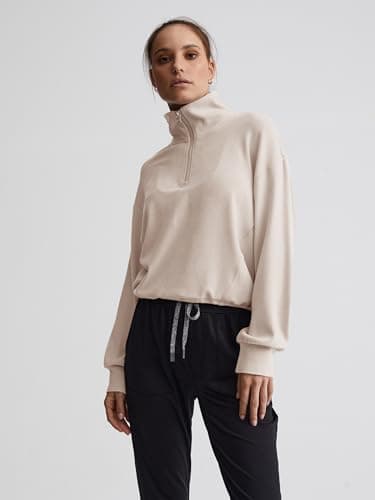 Womens Sweatshirts Half Zip Pullover Drawstring Waist Sweaters Quarter Zipper Hoodies 2025 Fall Winter Fashion Clothes Outfit Apricot X-Large - Thumbnail 3