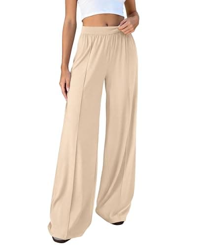 BTFBM Palazzo Pants for Women 2026 Spring Summer Casual Lounge Pants High Waist Flowy Trousers Baggy Wide Leg Pants(Beige, Small) - Image 1