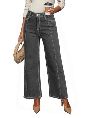 Dokotoo Women's Wide Leg Jeans High Waisted Stretchy Raw Hem Flare Jeans Denim Pants Stretchy Baggy Jeans Grey Pants for Women Size 14 - Image 1