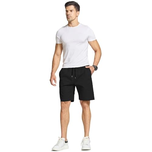 FizzPop Mens Shorts Casual Summer Cotton Chino Golf Dress Beach Drawstring Elastic Waist Essentials Shorts with Pockets Black M - Thumbnail 4