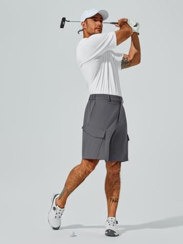 Runcati Mens 9" Golf Shorts Quick Dry Stretch Lightweight Elastic Waist Work Hiking Summer Dress Shorts with 4 Pockets Dark Grey - Thumbnail 4
