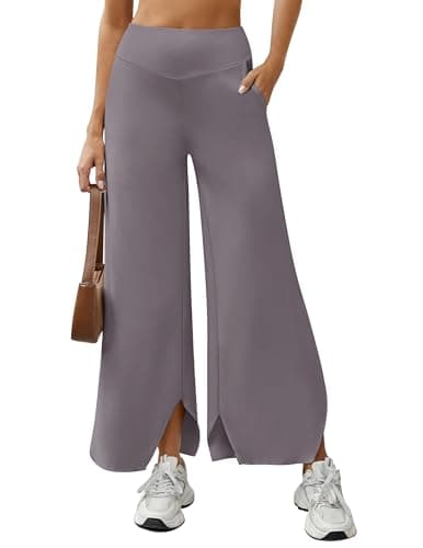 LOOKBOHO Wide Leg Pants for Women High Waisted Yoga Pants Casual Lounge Pant Loose fit Pajama Bottoms with Pockets Taupe M - Image 1