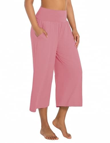 BUBBLELIME 20"/27"/29"/31"/33"/35" Women's Wide Leg Yoga Pants High Waist Loose Comfy Lounge Casual Sweatpants with Pockets - Wide Legs_LEMONADEPINK M_20" Inseam - Image 1