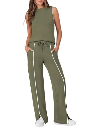 Casly Lamiit Lounge Set Women 2 Piece Sets Summer Workout Sets Sleeveless Airport Vacation Outfits Army Green 2XL - Image 1