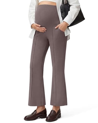 G4Free Pregnancy Leggings for Women with Pockets Over The Belly Casual Relaxed Maternity Work Pants Ankle Length(Taupe,XXL,Petite) - Image 1
