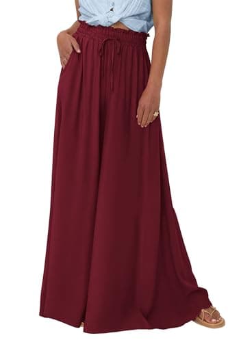 PRETTYGARDEN Women's 2026 Summer Wide Leg Palazzo Pants High Waisted Flowy Pockets Trendy Casual Lounge Boho Beach Trousers (Wine Red,Medium) - Image 1