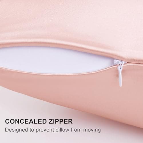 Natural Silk Pillow Cases for Hair and Skin, 2 Pack Cooling Satin Feel Queen Size Pillowcases, Super Soft & Breathable Sleeping Bed Pillow Covers with Hidden Zipper 20x28 Inches (Pink) - Thumbnail 3