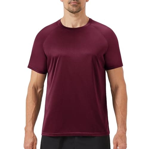 BOOJO Workout Mens Shirts - Casual Red Wine Quick Dry Moisture Wicking T-Shirts Crew Neck Short Sleeve for Gym Athletic Running - Image 1