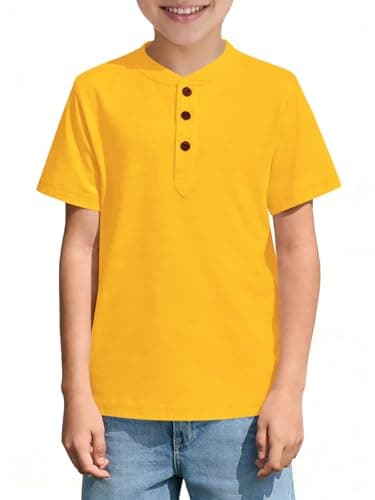 ZDC Boys' Short Sleeve Henley Shirt Casual Button Up Summer Top for School Everyday Wear Yellow - Image 1
