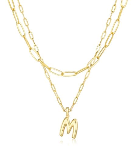 adoyi Gold Heart Initial Necklaces for Women Hers Dainty 14K Gold Plated Heart Layered Letter M Pendant Necklace Stack Jewelry Birthday Valentines Gifts for Women Mom and Wife - Image 1