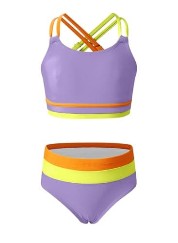 blibean Tween Girls Swimsuit Colorblock Teen Bikini Sets Little Kids 2 Piece Bathing Suits Junior Cute Swimwear Sporty Swimming Suit 2026 Traje Baño Niñas Size 6-7 Year Old Light Purple - Image 1