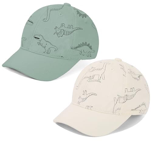Urban Virgin Toddler Baseball Hat Baby Boys Cap Girls Adjustable Dinosaur Baseball Hats Kids Boy Caps Toddler Sun Hats B-White&B-Green 6-24 Months - Image 1