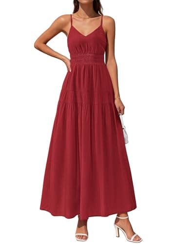 KIRUNDO Maxi Dresses for Women 2026 Summer Sleeveless Spaghetti Strap Long Flowy Beach Vacation Dress Boho A Line Sundress Red - Image 1