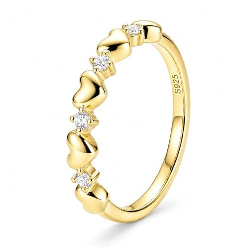 TOPROO 14K Gold Plated Heart Ring, 925 Sterling Silver Promise Ring for Women, Engagement Love Band with Cubic Zirconia Jewelry Rings(Size 8) - Image 1