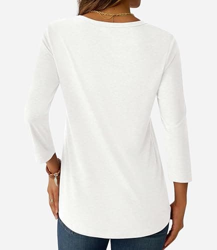 GKBK Womens Tops 3/4 Sleeve Shirts V Neck Casual Blouses Basic Loose Fit Pullover Tshirts White XL - Thumbnail 4