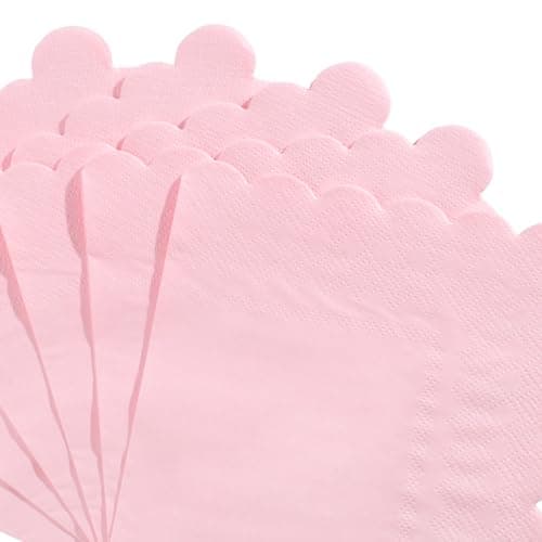 NatNarr 120 Pcs Cocktail Napkins Pink Mothers Day Paper Napkins Light Pink Dessert Beverage Napkin Cute Scalloped Party Napkin for Baby Bridal Shower, Birthday, 5 x 5 Inch - Thumbnail 3