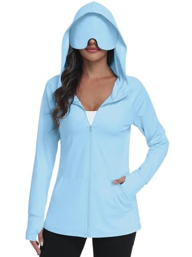 SeSe Code UPF 50+ Hoodie With Eye Mask Womens Zip Up Travel Jackets Lightweight Sleep Sun Protection Shirts Pockets Outdoor Nap Blue 2XL - Image 1