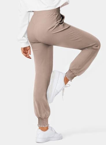 Dokotoo Womens Joggers Elasticity Workout Pant High Waisted Drawstring Dress Lounge Sweatpants Casual Athletic Spring Summer Outfits Trendy Women Pant with Side Pocket Fashion 2025 Khaki Medium - Thumbnail 2