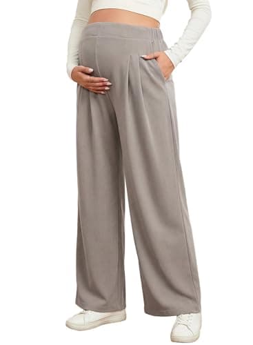 BLENCOT Women Maternity Work Pants Elastic High Waist Dressy Casual Stretchy Trousers Straight Leg Plus Size Pregnancy Workout Long Joggers Clothes with Pockets XX-Large Gray - Image 1